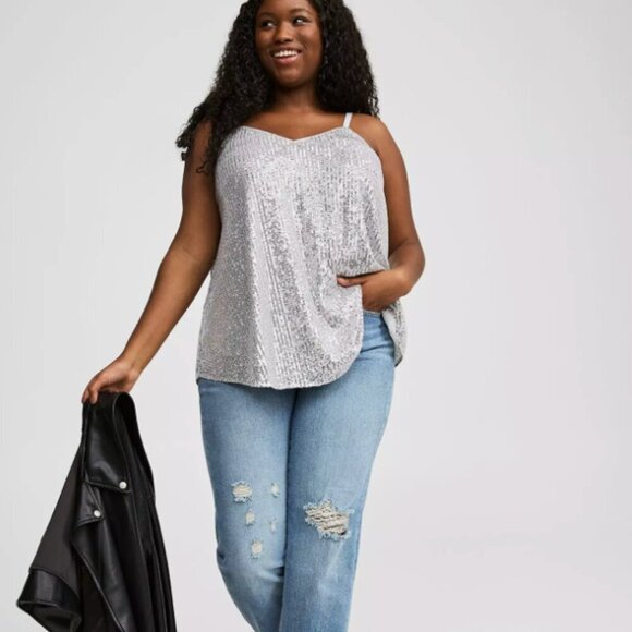 Torrid Sophie Sequin Swing Cami size 2 light pink lined shimmery sequins - Picture 1 of 9